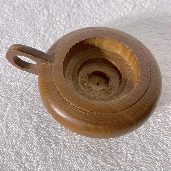 Vintage Handmade Wooden Candle Holder With Handle - Picture 1 of 12